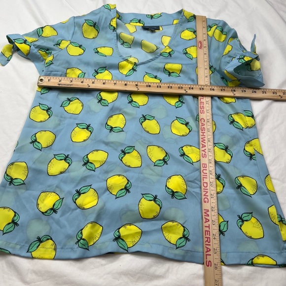 Modcloth Lemons print top brand new blue yellow novelty fun summer t-shirt L A03 - Picture 4 of 5